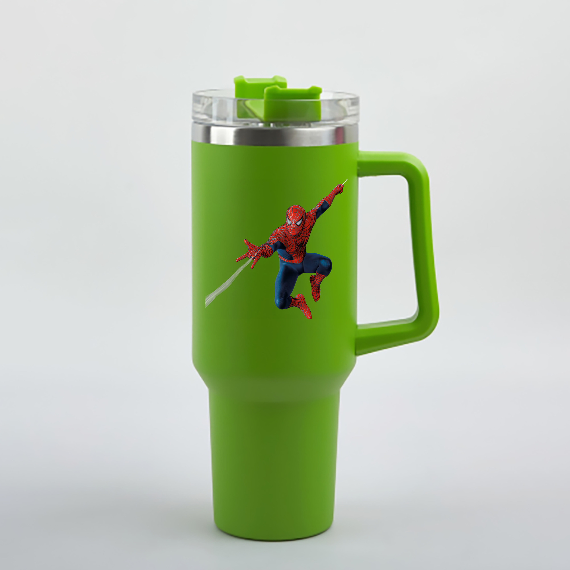 （画像用） Spider Man スパイダーマン 1200mL車用タンブラー - クリスタルステッカー（プラスチックストロー付き）